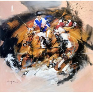 Shan Amrohvi, 36 x 36 inch, Oil on Canvas, Polo Painting, AC-SA-158